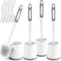 Holaloha Toilet Brush, 4 Pack Toilet Brush and Holder Set, Toilet Bowl Brush with 4 Grout Brush, Toilet Bowl Brush and Holder for Bathroom, (White)