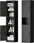 Bathroom Storage Cabinet, 67" H Tall Bathroom Storage with Shelves and Doors, Narrow Bathroom Storage Cabinet for Home, Metal Slim Storage Cabinet, Black
