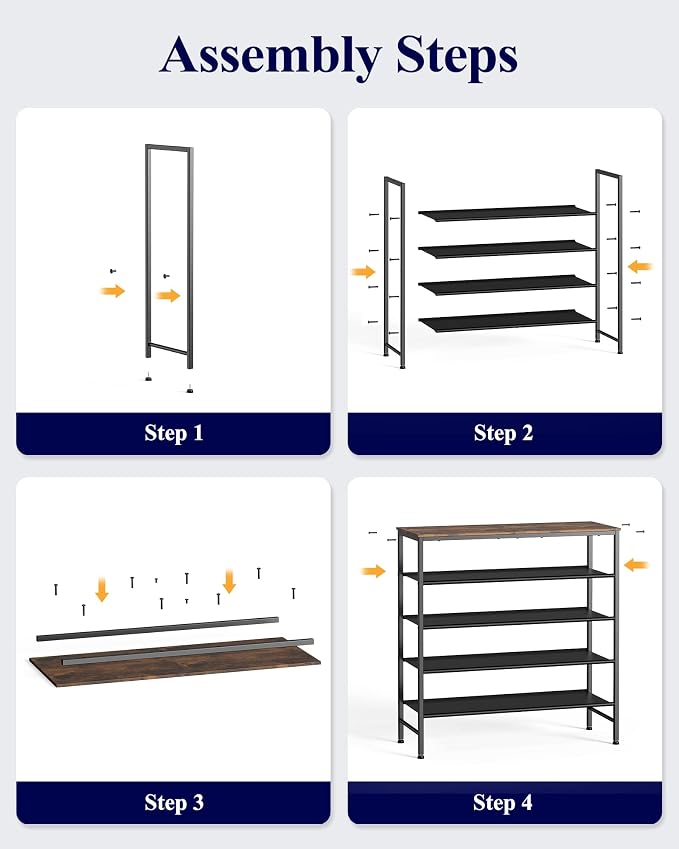 Kitsure 5-Tier Shoe Rack for Entryway - Space-Saving Shoe Rack Organizer with Wooden Top, Metal Frame Shoe Storage for Closet, Holds 15–20 Pairs, 29.5" x 11.4" x 31.1"