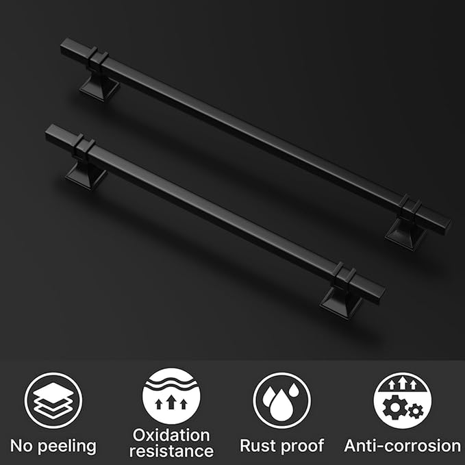10 Pack 8 Inch Black Cabinet Handles Matte Black Cabinet Pulls, Square Kitchen Cabinet Handles Dresser Drawer Pulls Kitchen Cabinet Hardware