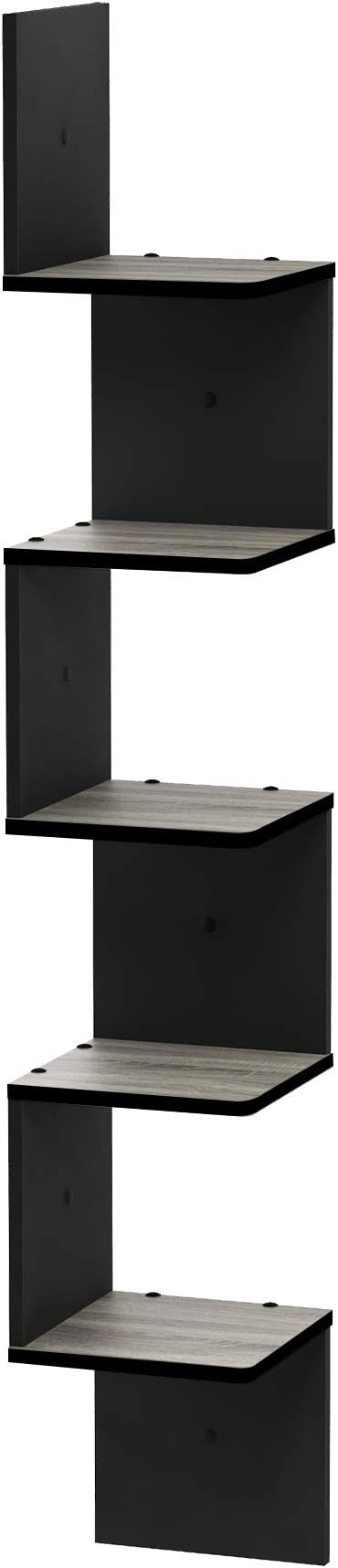 Furinno ROSSI Corner Floating Shelves for Wall, 5-Tier Corner Square Wall Shelf, S-shape Radial Floating Book Shelf, Easy Assembly, for Bathroom, Bedroom, Living Room, French Oak