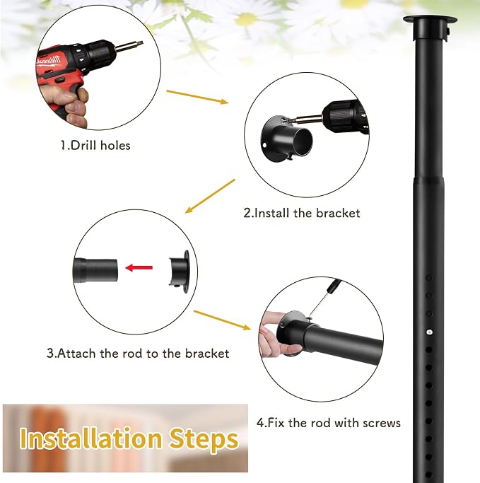 Closet Rod, 17 to 99 Inch Adjustable Closet Rod for Rugged Durability,1.3 Inch Diameter Heavy Duty Closet Rods for Hanging Clothes,Premium Metal Black Closet Poles for Wardrobes