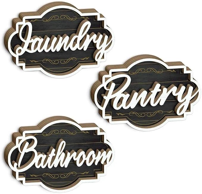 Putuo Decor Bathroom Pantry Laundry Wall Sign Set Wooden Room Label Decor Rustic Farmhouse Style For Home Kitchen Hallway Apartment Laundry Room