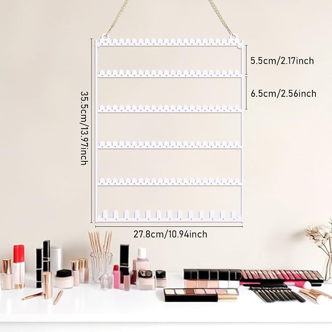 6 Tier Earring Holder Wall Mounted Hanging Earring Organizer White ﻿ | Earring Display Storage with 123 Holes and 129 Grooves Jewelry Organizer Tree for Stud/Hoop/Dangle Earrings Necklace
