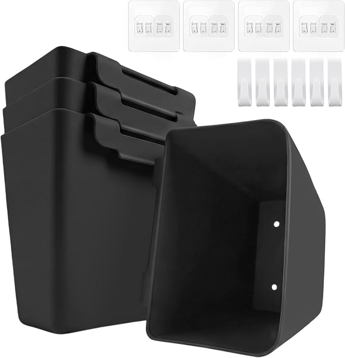 4 Pack Rolling Cart Accessories, Black Craft Cart Cup Holder and 6 Hooks for Utility Carts, Adhesive Kitchen Cabinet Door Storage, Space-Saving Wall Mount Organizer for Bathroom, Office, Makeup
