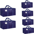 6 Pack-Extra Large Heavy Duty Moving Bags - Waterproof Storage Totes with Handles & Zippers, Foldable for College Dorm, Storage (Dark Blue)