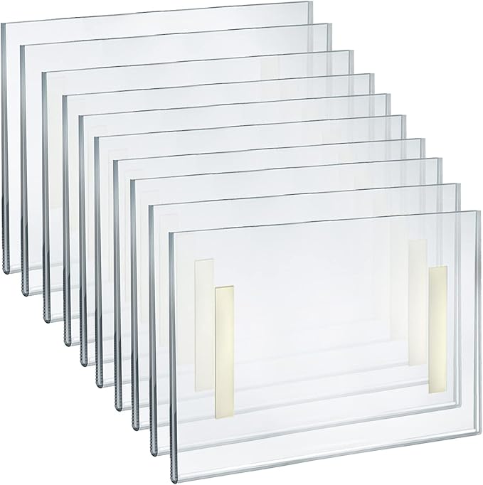 Azar Displays 122022 Self Adhesive Clear Acrylic Wall Sign Holder Frame 11" W x 8.5" H- Landscape/Horizontal, 10-Pack