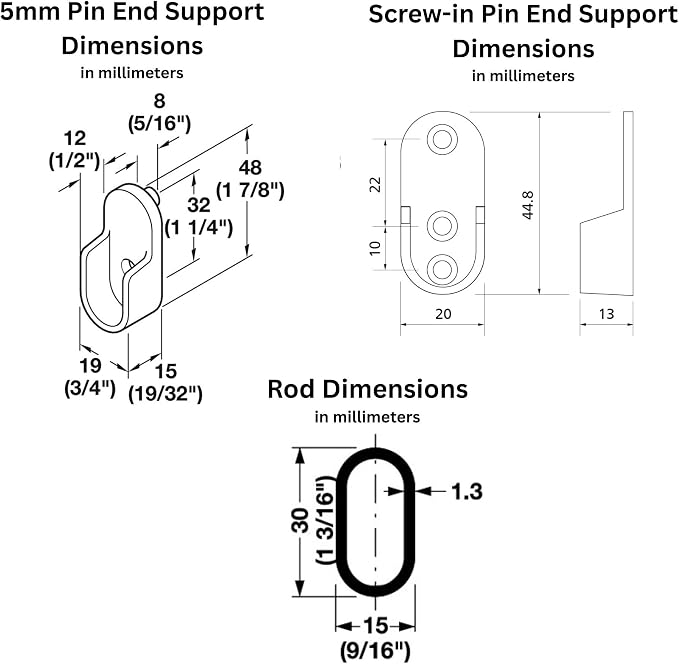 Custom cut to size (12-92 inches) oval closet rod with choice of end support (Matte Brass)