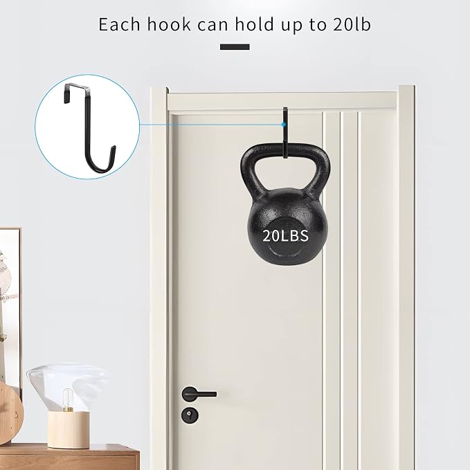FYY Over the Door Hooks, Single-Hanger 10 Pack, Fits Doors 1 3/8" Black | Heavy Duty Metal, Hold 20lbs, Rubber-Coated, No-Drilling, for Bathroom Dorm, Hanging Towels Clothes Hats Bags Coats Wreaths