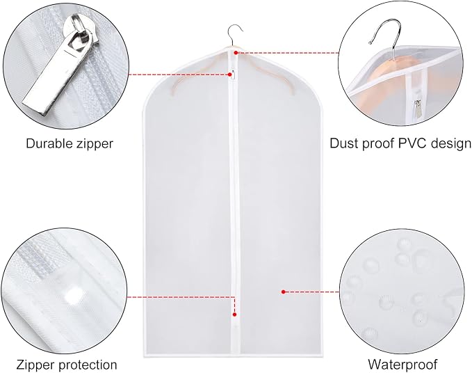 Zilink Clear Garment Bags Suit Bag for Storage 40-inch with Sturdy Zipper Dust-Proof Suit Cover Protector for Suit, Coat, Dress Clothes Cover Storage, Set of 15
