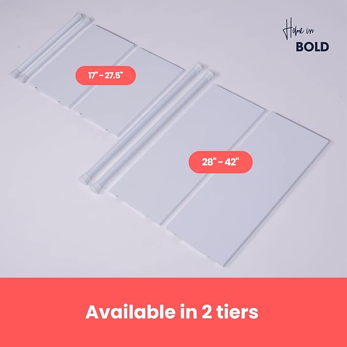 Home in Bold Tension Rod Shelving Expandable Closet Tension Shelf Storage Rack - No Drill Cabinet Tension Rod Shelf for Closet No-Slip | Shelves for Cabinet (NO Screw Installation)