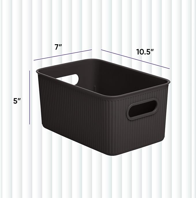 Superio Ribbed Collection - Decorative Plastic Basket Open Home Storage Bins Organizer, Medium Brown (1 Pack) Container Boxes for Organizing Closet Storage Bins for Shelves Drawer Shelf 5 Liter