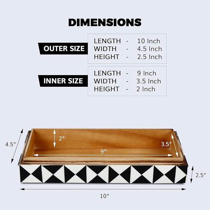 Handicrafts Home Decorative Storage Box with Lid, Black and White Decorative Box for Remote Controls, Coffee Table Storage Organizer, Keepsake Box for Living Room, Shelf & Hallway Decor, 10x4.5x2.5