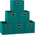 Household Essentials 83-1 Foldable Fabric Storage Bins | Set of 6 Cubby Cubes with Handles | Aqua (Pack of 6)