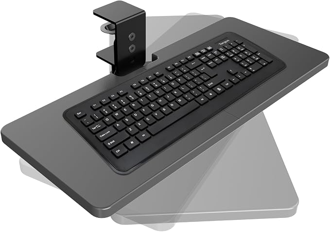 Large Under Desk Rotatable Computer Keyboard and Mouse Tray, 23 x 10 inch Extra Sturdy Desk Swivel Clamp, Ergonomic Keyboard & Mouse Tray for Typing in Home, Office Work, Black
