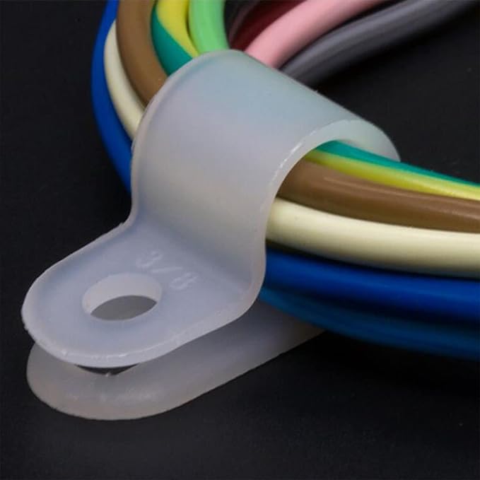 100Pcs White Nylon R-Type Cable Clamps, 3/4 Inch Wire Organizer | Nylon durable material, R-Type cable fixing clips, Ideal for household wire management, Office Cable Management