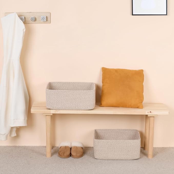 MiniArk Large Storage Baskets for Shelves, 17 x 13 x 7.5” Closet Organizers Bins for Clothes Blanket Towels, Baby Nursery, Toy Baskets Box, Woven Rope Baskets, 2 Packs Mixed Brown