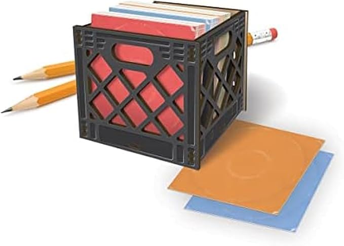Genuine Fred for THE Record, Milk Crate Notecard Holder, Includes 64 Vinyl-Inspired Note Cards