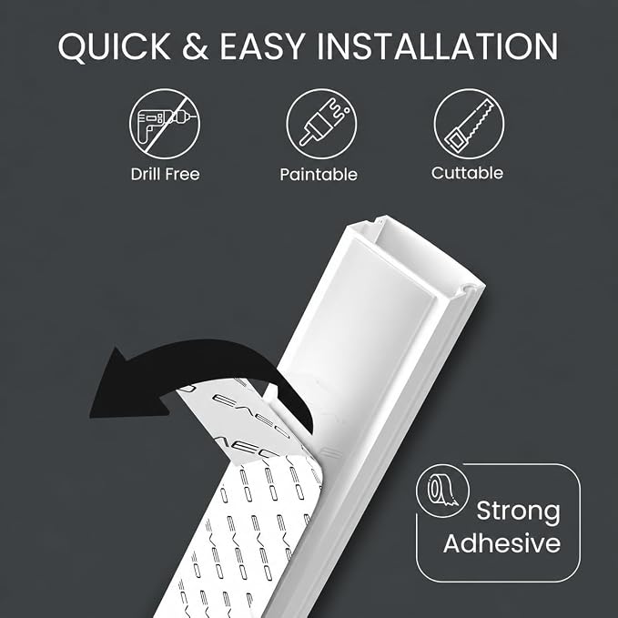 EVEO Cable Hider - One Cord Hider 306” Cord Cover Wall Cable Hider, Cable Concealer, Wire Hiders for TV on Wall. Cable Management, Cord Hider Cable Raceway Wire Covers for Cords - Small | White