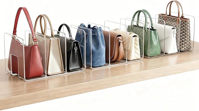Clear Acrylic Purse Organizer for Closet, 9-Slot Handbag Organizer, No Assembly, for Shelf Divider Handbags, Clothes, Sweater