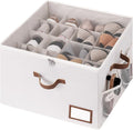StorageWorks Shoe Storage Organizer for Closet, Up to 16 Pairs, Beige | Fixed Compartments, Clear Lid & Label Window, Side Mesh Pocket for Accessories, Soft Handles, Fits Flats, Sandals & Low-Tops