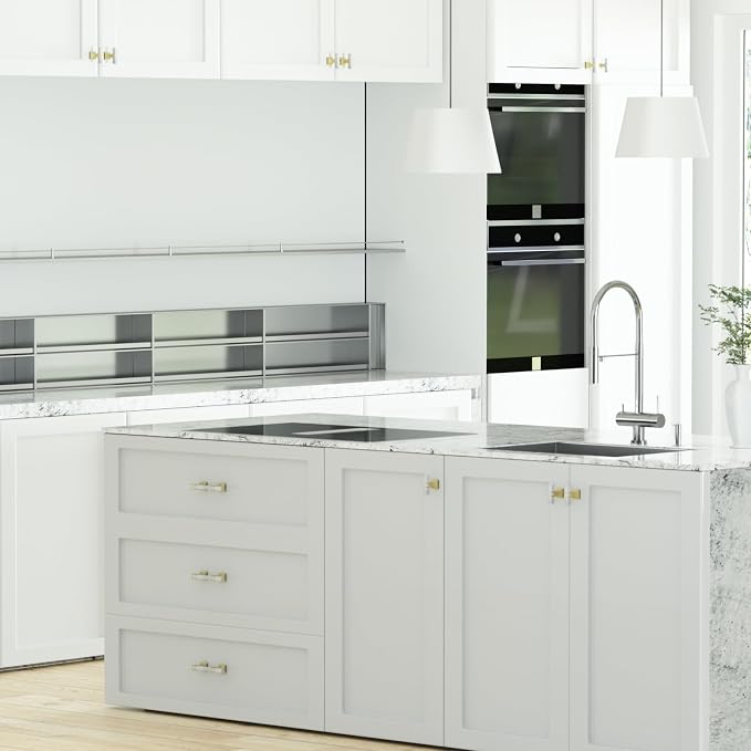 10 Pack 3-3/4 Inch White Marble Cabinet Pulls, Gold Cabinet Handles Marble Grain and Gold Pulls, Kitchen Cabinet Handles Square Dresser Drawer Pulls Kitchen Hardware