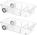 Roll-Out Refrigerator Organizers and Storage, 2 Pack Drawer Fridge Bins | Silicone Wheels, Adjustable Dividers, Thick Clear PET, Built-In Handle, for Fridge, Pantry, Bathroom & Kitchen Organization