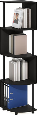 Furinno ECON Corner Shelf, 4-Tier Corner Book Shelf, Zigzag Storage Shelves, Display Rack, Bookshelf, for Organization and Storage, Living Room, Home Office, Espresso