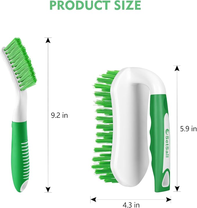 SetSail Scrub Brush, Heavy-Duty Scrub Brushes for Cleaning, Green 4 Pack | Heavy-Duty Scrub Brushes for Cleaning Shower, Bathroom, Carpet, Kitchen and Bathtub Scrubber - 4 Pack