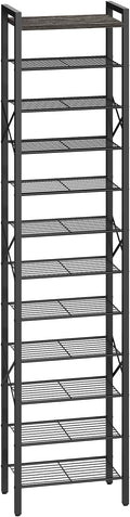 YATINEY 12-Tier Narrow Shoe Rack, Tall Shoe Rack for 12-24 Pairs, Slim Shoe Storage Organizer with Wooden Top, Space Saving, Metal Frame, for Entryway, Charcoal and Black SS61BC