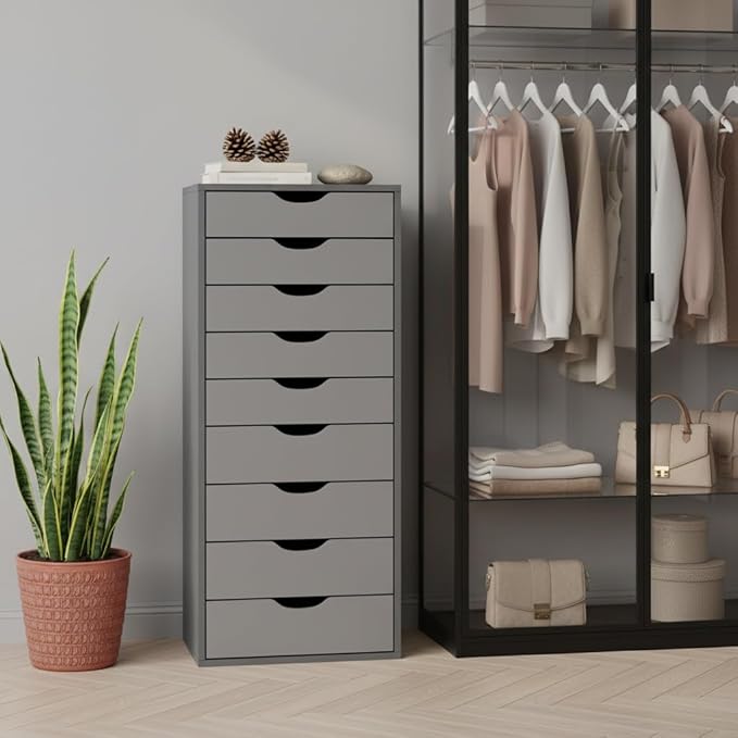 Slim Tall 9-Drawer File Cabinet for Small Offices – Narrow Office Storage Cabinet for Home Office, Modern Office File Cabinet Organizer for Cosmetics, Books.