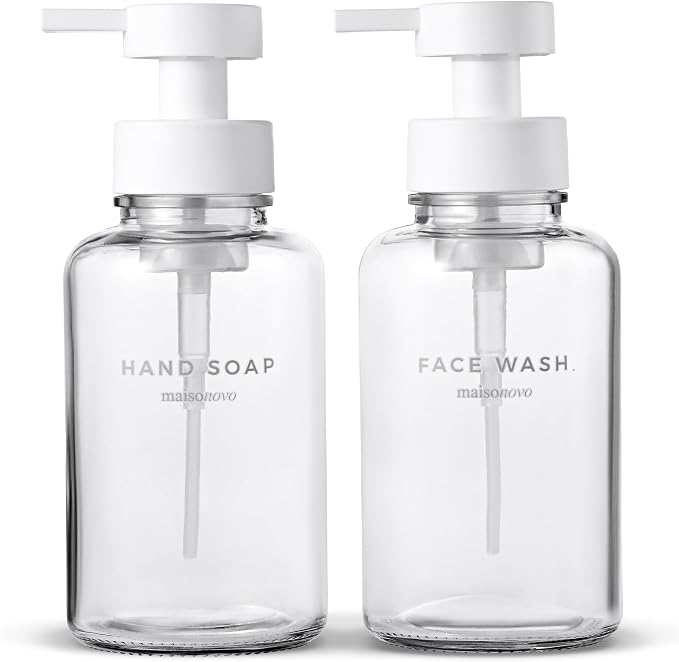 MaisoNovo Glass Foaming Soap Dispenser 14 Oz | Glass Bottles Pumps x 2 Clear
