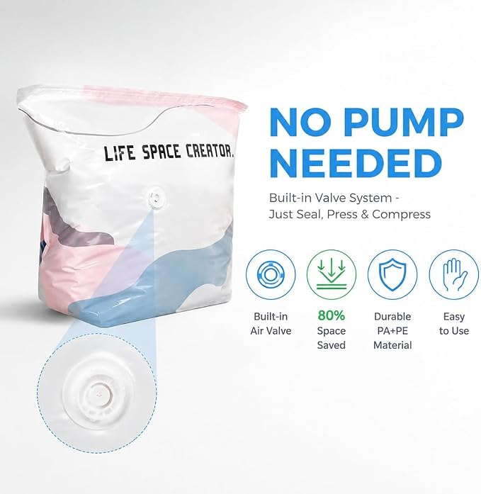 Better Life Space Bags, No Pump Vacuum Storage Bags for Clothes, Bedding & Comforters, Cube Compression Bags, 31 x 39 x 15 in, 2 Pack