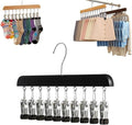10/12-Clip Wooden Hanging Organizer, Sturdy Rack for Pants, Leggings, Socks, Hats, Scarves, Multi-Purpose Closet Storage for Home Use (1, Dark 10clip)
