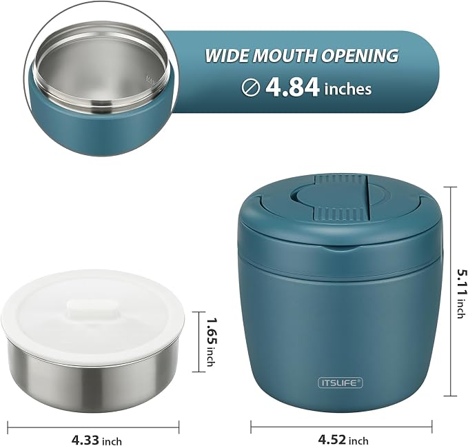Itslife 32oz Insulated Soup Thermo, Vacuum Stainless Steel Food Jar for Hot & Cold Food, Leakproof Wide Mouth Lunch Container with Spoon (Teal)
