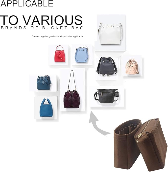Bag Organizer, Bag Shaper Purse Insert Felt Organizer Fit in NeoNoe Noé and other Bucket Bags - coffee