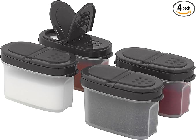 SIGNORA WARE Spice Jars with Lids - 4 oz Refillable Empty Airtight Spice/Seasoning Containers Set -2 in 1 Pour/Sift Shaker Lids Clear Plastic Spice/Seasoning Organizer Kitchen/Travel 4 pk.