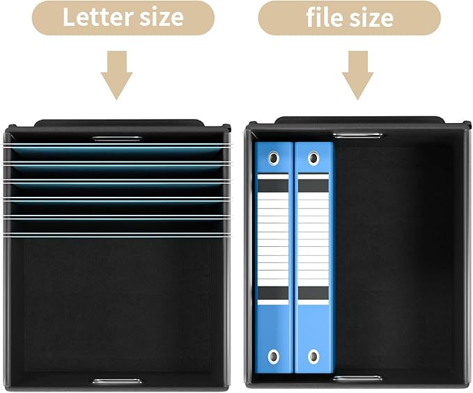 Huolewa File Organizer Box with Lid, Collapsible File Folder Organizer for Office Document Storage, Filing Box with Plastic Slide for Letter/Legal Size Hanging Files, Brown, 2 Pack
