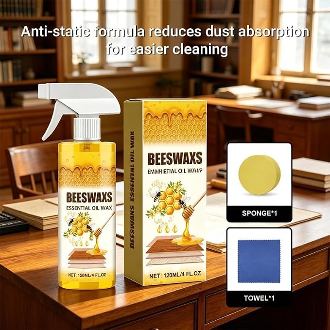MOYEE Beeswax Wood Polish Spray, Beeswax Essential Oil Wax, Deep Restore Furniture Cleaner for Cabinets, Hardwood Floors, Tables & All Wood Surfaces, Non-Greasy Formula (4oz 1pc)