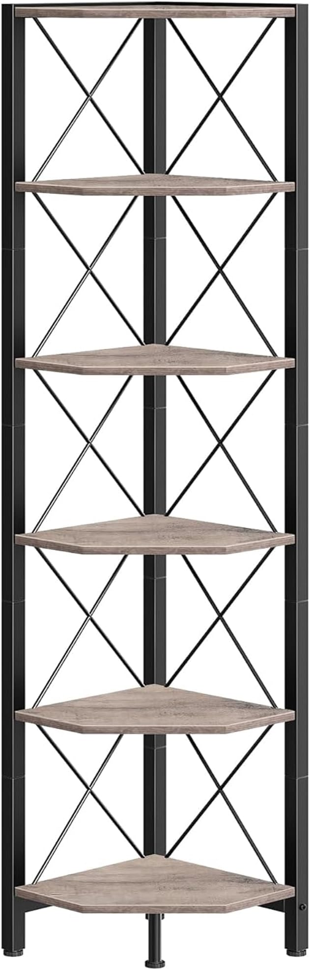 CHOEZON 6-Tier Corner Shelf, Corner Bookcase, 66.9" Tall Vertical Display Rack, Plant Stand, Open Storage Shelf, for Living Room, Bedroom, Study, Kitchen, Greige and Black TCJ13BG