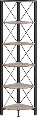 CHOEZON 6-Tier Corner Shelf, Corner Bookcase, 66.9" Tall Vertical Display Rack, Plant Stand, Open Storage Shelf, for Living Room, Bedroom, Study, Kitchen, Greige and Black TCJ13BG
