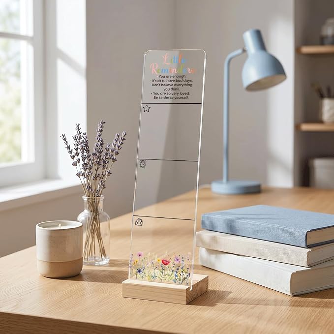 Sticky Notes Monitor Memo Board with Removable Wooden Base Be Kinder to Yourself Portable Acrylic Sticky Note Holder Message Board Sign Bonus 200 Sheets fo 2 Sizes Sticky Notes Office Desk Accessories