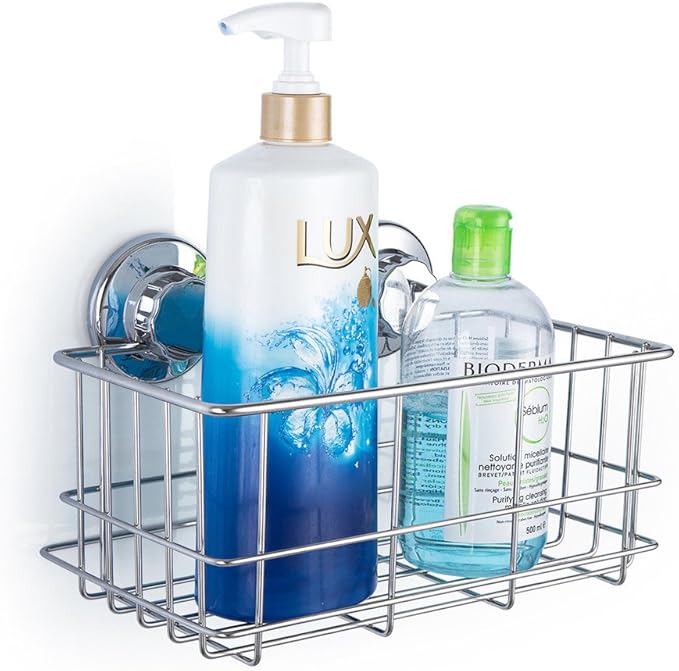 SANNO Suction Cup Shower Caddy,Bathroom Caddies Adhesive Pads Deep Large Basket Shelf,Bath Organizer Kitchen Storage Basket for Gel Holder Shampoo, Conditioner -2 pack