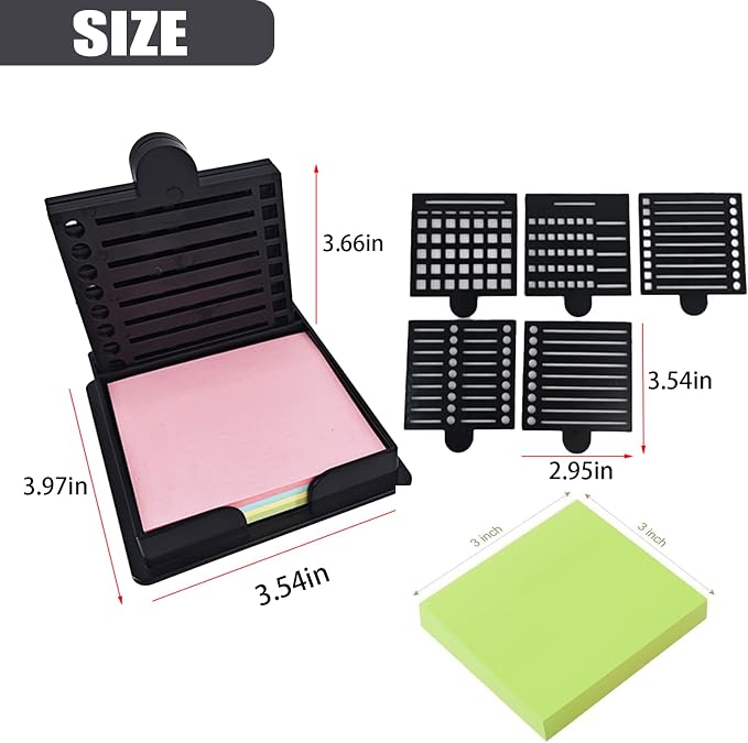 2025 New Sticky Note Stencil, Sticky Note Holder with Five Templates, Suitable for 3x3 Inch Sticky Notes, Perfect for to-Do Lists, Home, Office, Reusable Sticky Notes Dispenser (Grey 5 Templates)