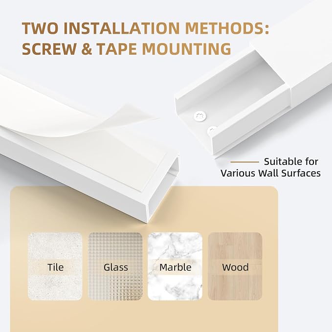 Delamu TV Cord Hider Wall, 472in Cable Hider, Cord Covers for 2-3 Wires on Wall, Paintable Wire Hiders Wire Covers for TV Cords on Wall, TV Cord Hider for Wall Mounted TV, 0.95in W x 0.55in H, White