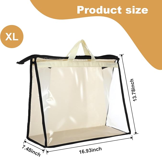 5 PCS Hanging Handbag Storage Organizer Non-Woven Transparent Dust-proof Homewares Purse Wallet Closet Storage Bag with Zipper and Handle (XL) ﻿