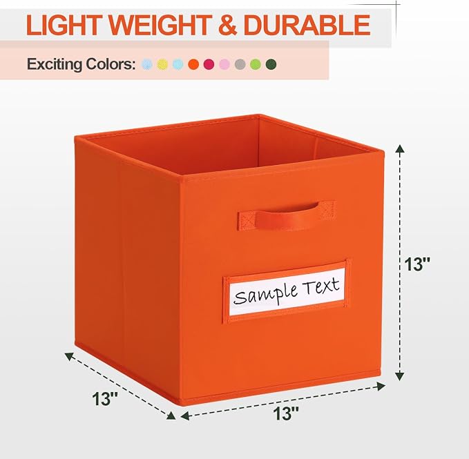 Fabric storage cubes (8 Pack) 13 Inch Cube Storage Bin, cube organizer bins with 8 Labels Window Cards & a Pen, Foldable cube organizer bins and Storage Box, Orange