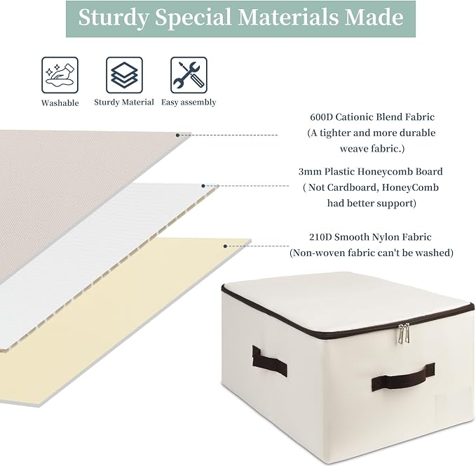 3 Pack, Rigid Office Documents Files Lidded Storage Bins with Carry Handles | Collapsible design, 3-side zipper open, sturdy boards inside, durable, long lifespan, washable, versatile use in office, home