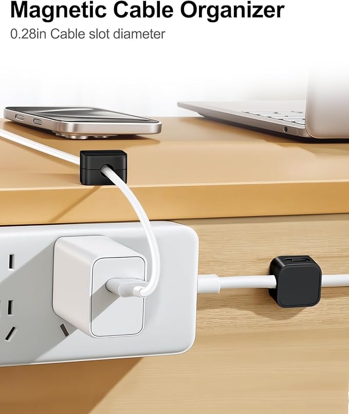 10 Pack Cord Organizer Magnetic Clips for Nightstand Under Desk Strong Adhesive Cable Management Wire Office Supplies Workspace Accessories Phone -Black