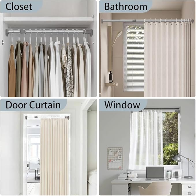 Hershii Closet Rod, Expandable Window Shower Curtain Tension Rod | Oval Head Clothes Hanging Bar Rail for Closet Wardrobe, No Drilling, 25.4mm Pipe Diameter